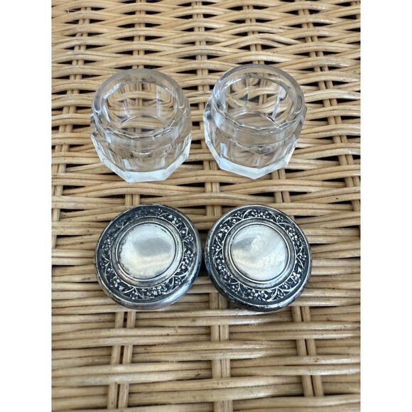 Antique 30's Vanity Jars Cut Crystal Floral Wallace Sterling Silver Tops Set 3 - Picture 10 of 16